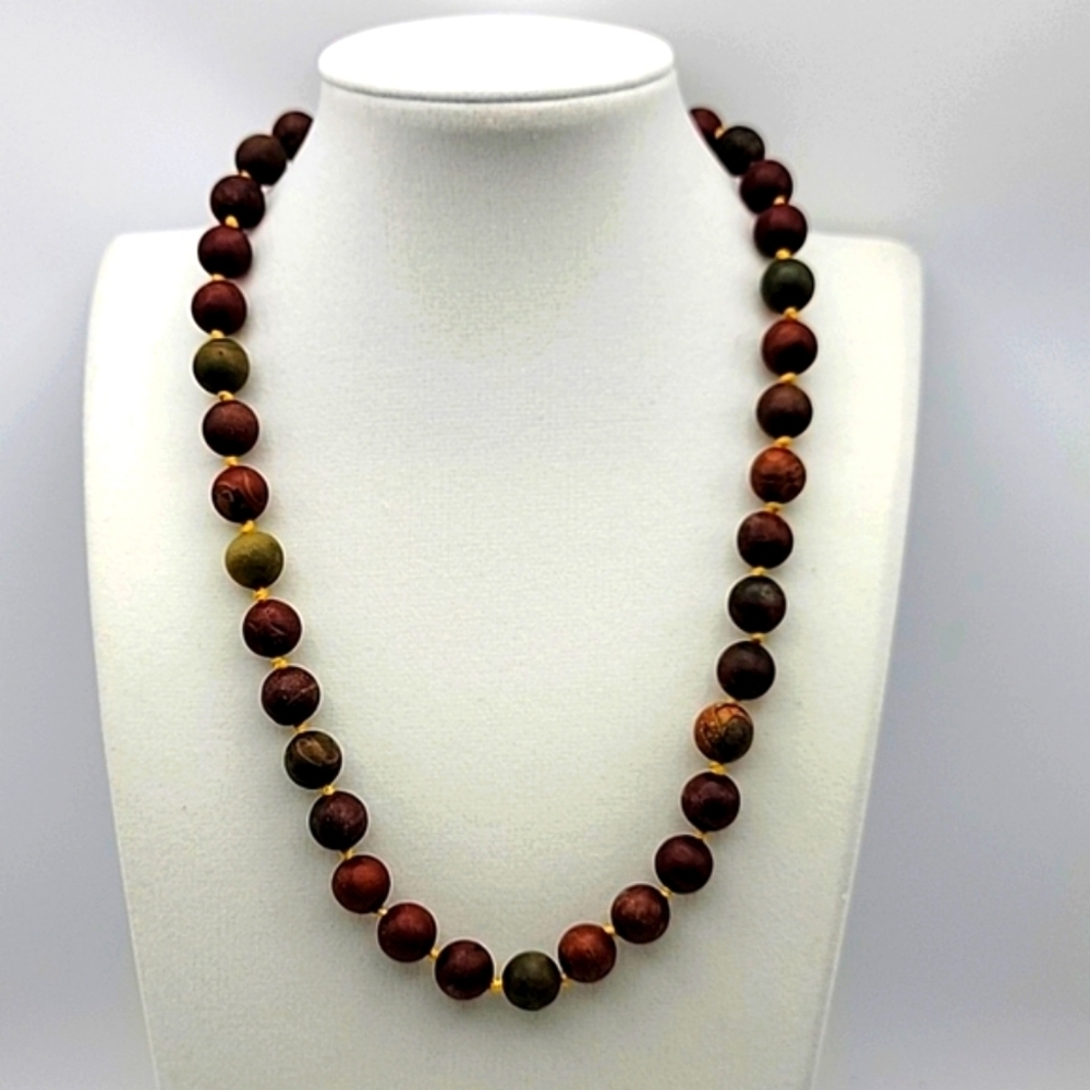 18" Picasso Stone Jasper Unisex Natural Gemstone Necklace Hand Knotted Beaded - Picture 2 of 6